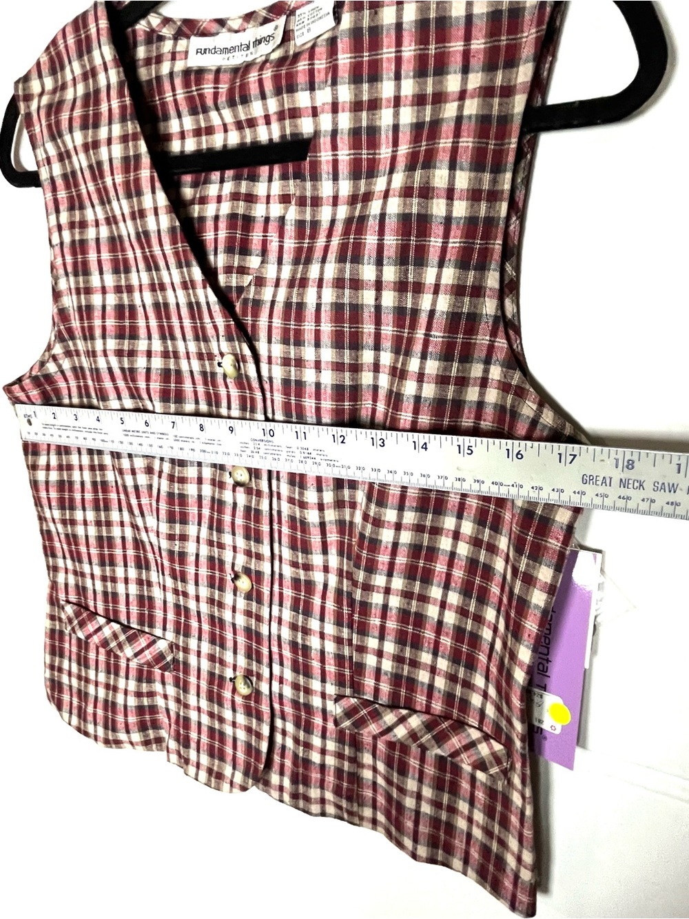 Fundamental Things Women's Burgundy Plaid Button Front Vest and  Shorts - Picture 8 of 12